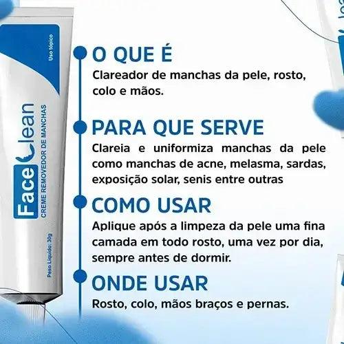 Face Clean Creme Clareador de Pele Contra Manchas e Melasma - Face Clean Brasil